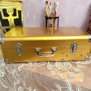 Deco 79 Vintage Gold Metal Suitcase with Crome Accents